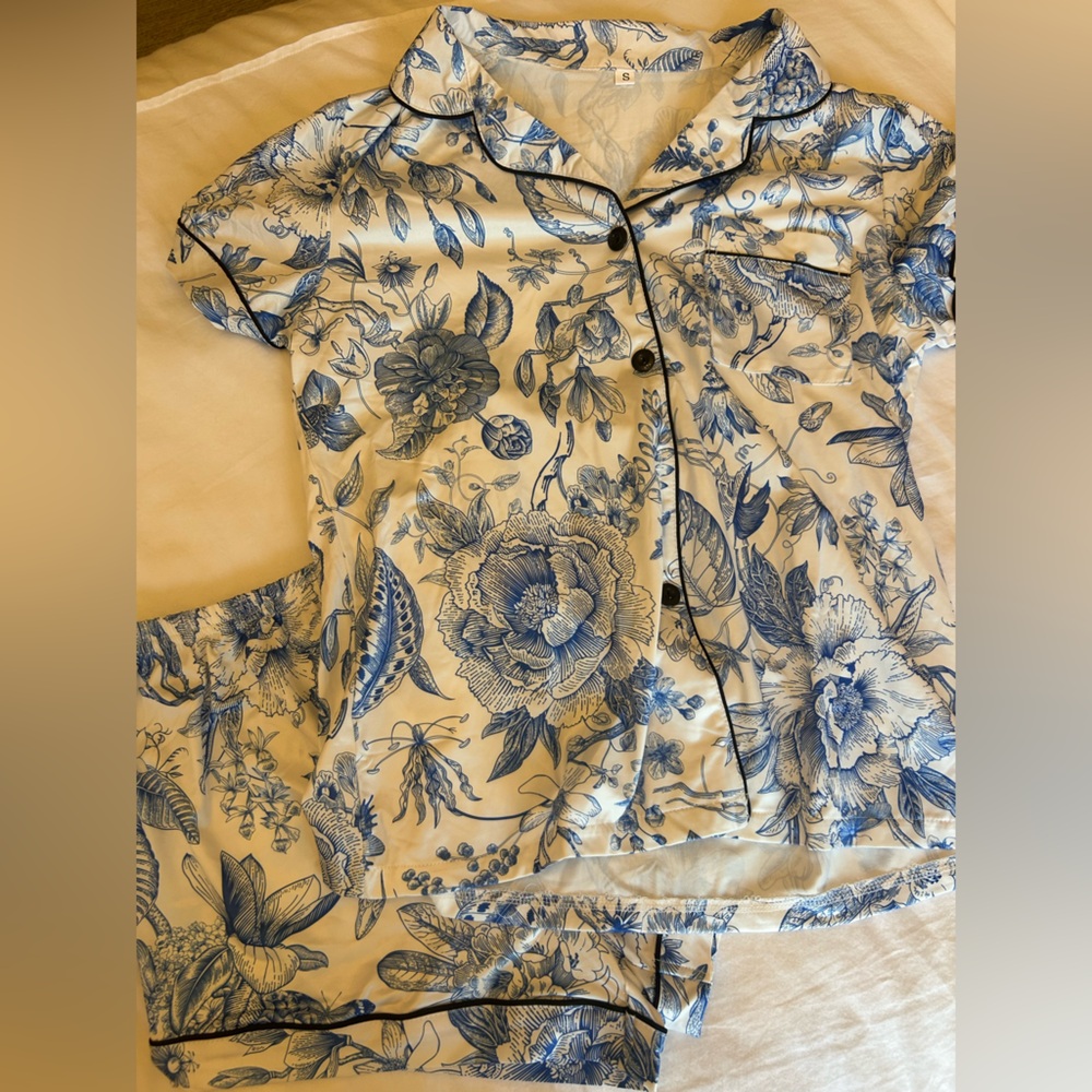 Floral Blue and White Pajamas